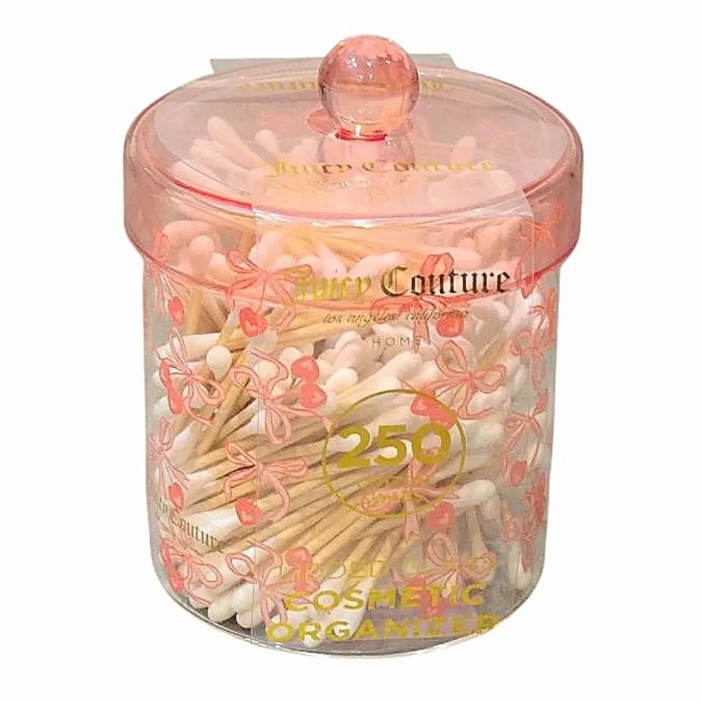 Juicy Couture Home Heart Cherries &‎ Bow Lidded Glass Cosmetic Organizer w/Swabs